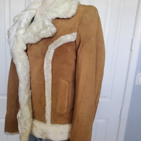 STEVE MADDEN Genuine Suede Leather Winter Coat Camel Color - Picture 3 of 16